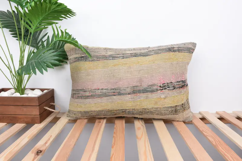 Turkish Pillow, Kilim Cushion Sham, 16x24 Pink Cushion, Outdoor Patio Pillow Case, Pillow Sham, One Of A Kind Pillow Cover, Pillow for Sofa - 1