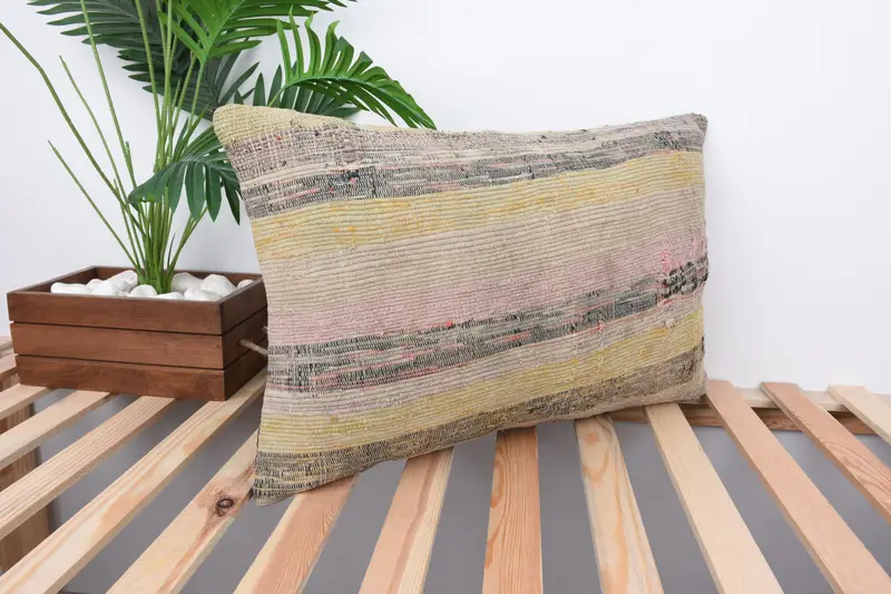 Turkish Pillow, Kilim Cushion Sham, 16x24 Pink Cushion, Outdoor Patio Pillow Case, Pillow Sham, One Of A Kind Pillow Cover, Pillow for Sofa - 4