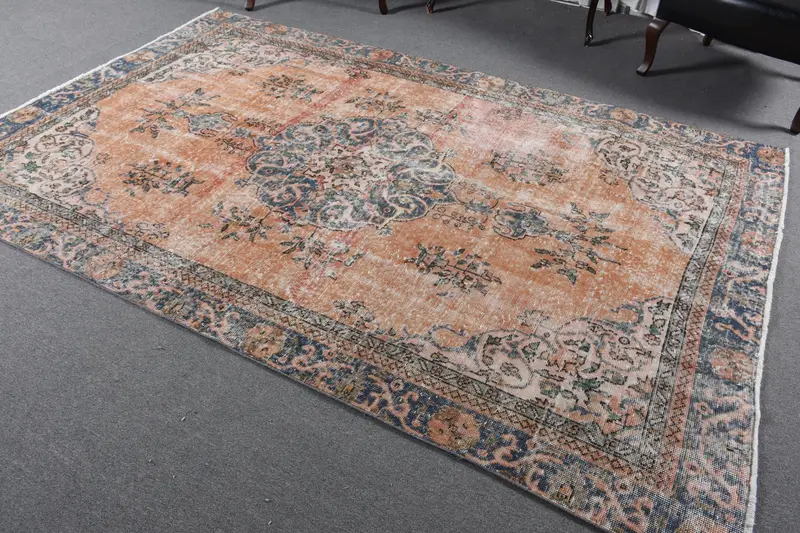 Vintage Türk Oushak Büyük Halı 5.8x8.8 ft, Kahverengi Oryantal Halı Yün - 1