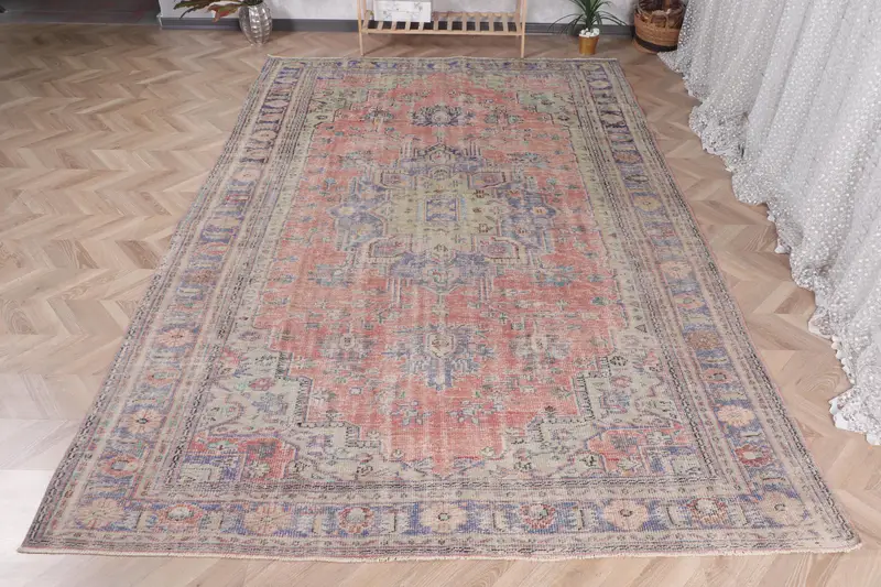 Handgefertigter rot-blauer Perserteppich, 6,2 x 10,9 Fuß