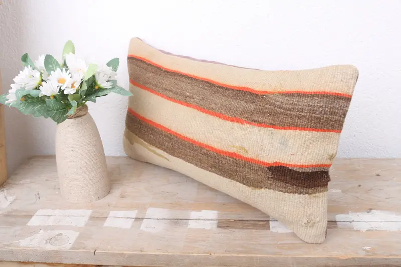 8x16 Beige Pillow Cover, Pillow Cover, Handmade Pillow Sham, Knitted Cushion Cover, Gift Pillow, Vintage Kilim Pillow, Antique Pillows - 4