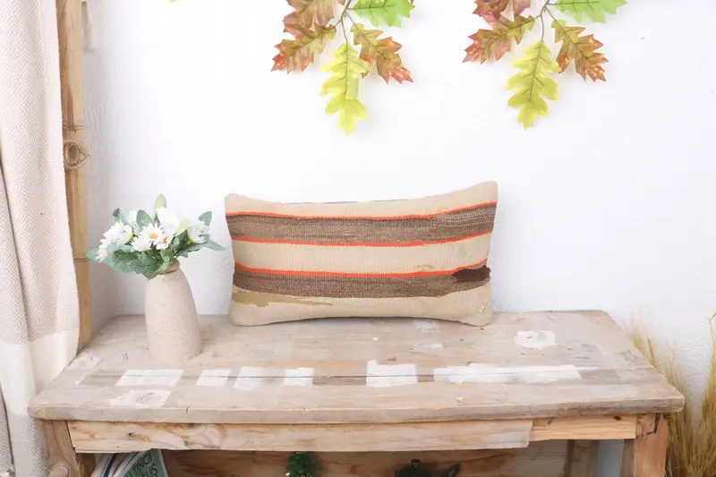8x16 Beige Pillow Cover, Pillow Cover, Handmade Pillow Sham, Knitted Cushion Cover, Gift Pillow, Vintage Kilim Pillow, Antique Pillows - 1