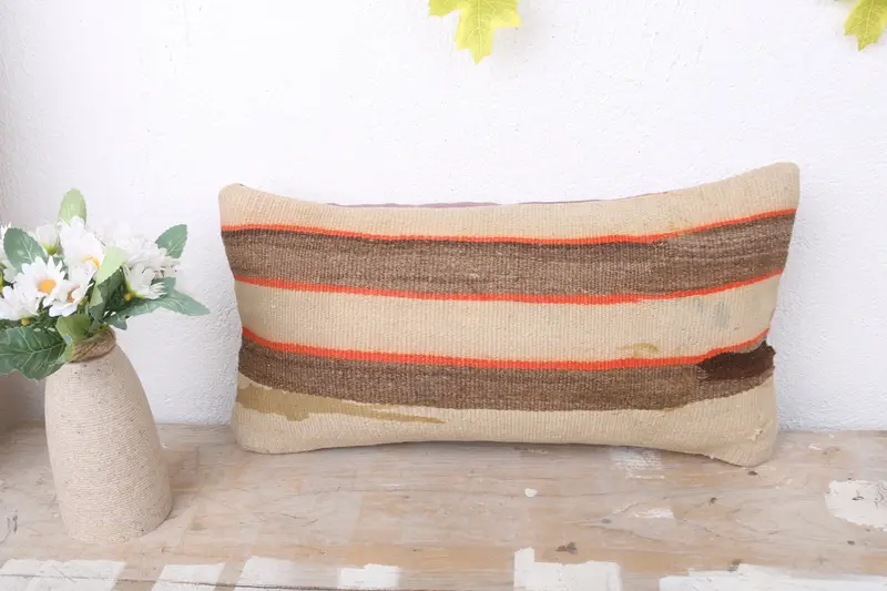 8x16 Beige Pillow Cover, Pillow Cover, Handmade Pillow Sham, Knitted Cushion Cover, Gift Pillow, Vintage Kilim Pillow, Antique Pillows - 2