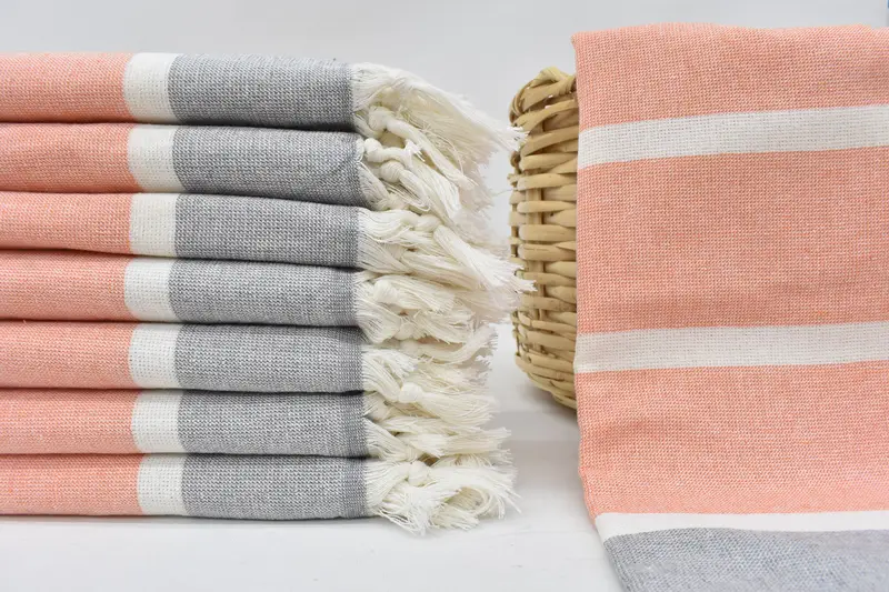 Personalized Monogram Kitchen Towel, 36x18 Inches, Orange-Gray Striped