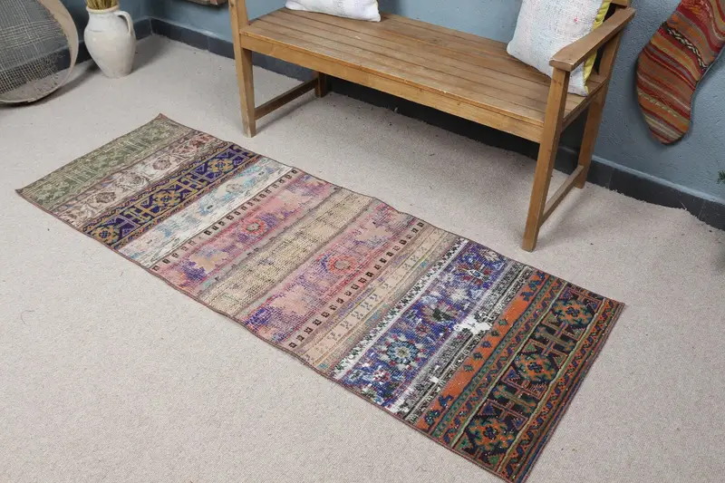 Blauer, grüner Blumenteppich, 2,3 x 6,4 Fuß, schicke Heimdekoration