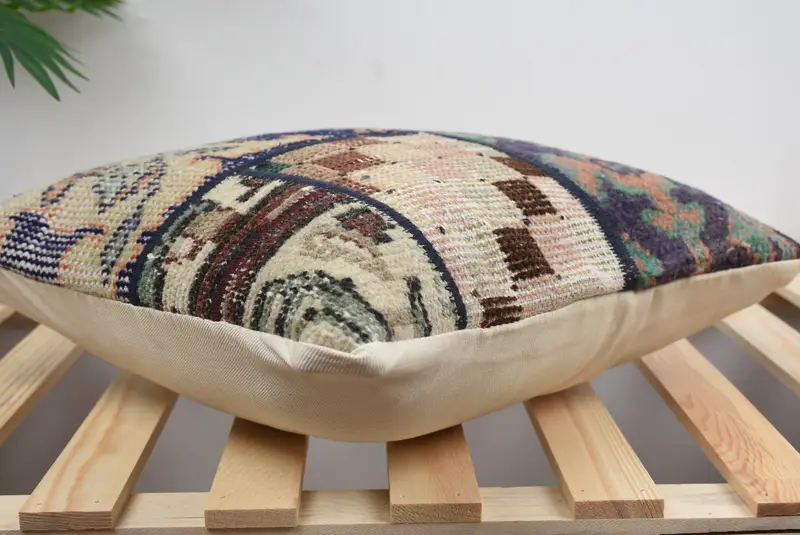Vintage Kilim Throw Pillow, Gift Pillow, Pillow Case, Vintage Kilim Pillow Cushion Cover, Pillow for Sofa, 16x16 Blue Pillow Sham - 4