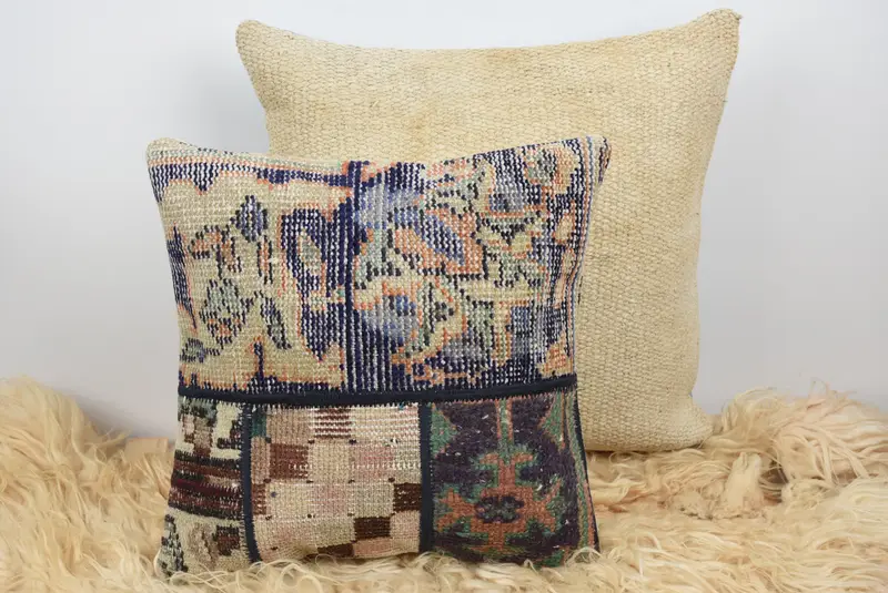 Vintage Kilim Throw Pillow, Gift Pillow, Pillow Case, Vintage Kilim Pillow Cushion Cover, Pillow for Sofa, 16x16 Blue Pillow Sham - 6