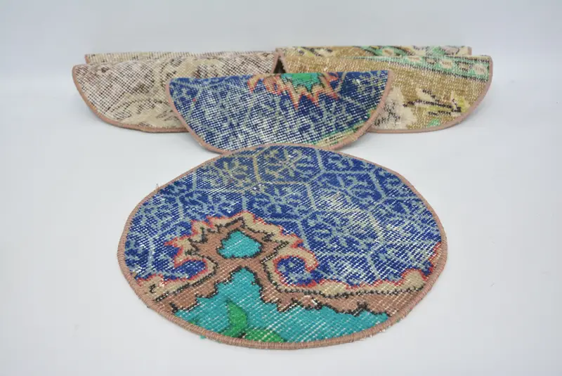 Manteles individuales circulares azules y marrones, juego de seis para decoración de cocina