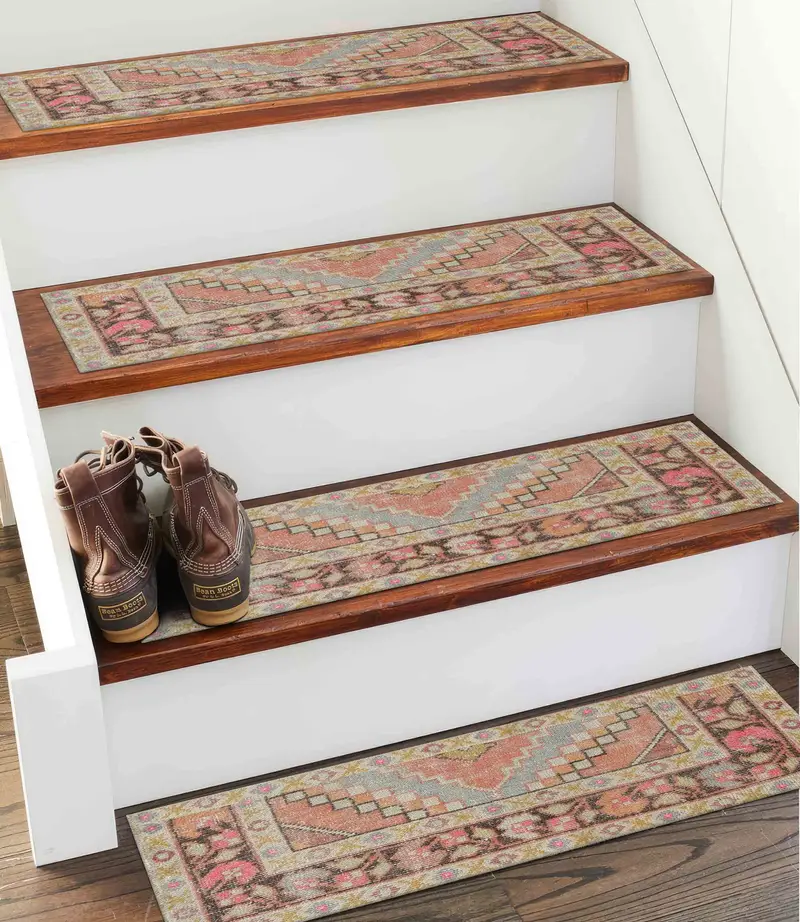 Geometric Stair Rug, Printed Rug with Ethnic Boho Design