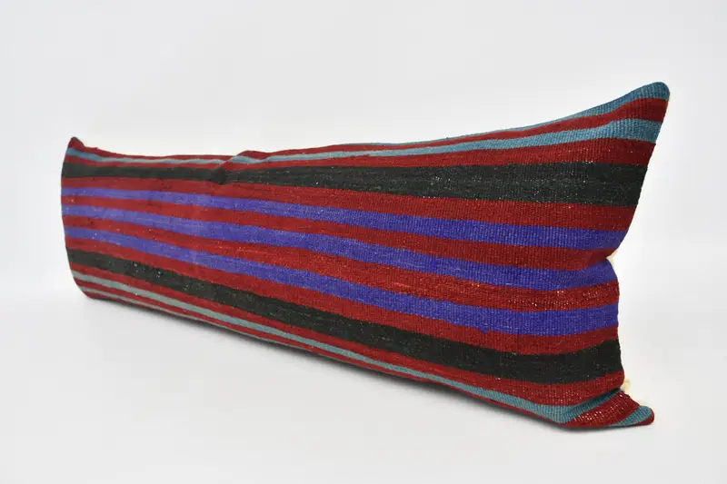 Cotton Cushion Cover, Pillow for Couch, Handmade Kilim Cushion, 16x48 Red Cushion, Vintage Kilim Pillow, Vintage Throw Cushion Cover, Pillow - 4