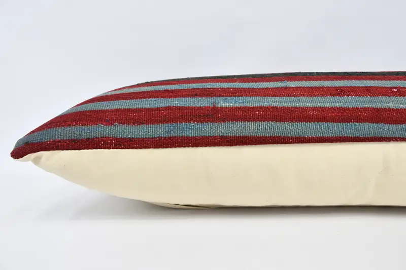 Cotton Cushion Cover, Pillow for Couch, Handmade Kilim Cushion, 16x48 Red Cushion, Vintage Kilim Pillow, Vintage Throw Cushion Cover, Pillow - 5