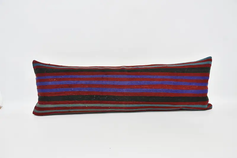 Cotton Cushion Cover, Pillow for Couch, Handmade Kilim Cushion, 16x48 Red Cushion, Vintage Kilim Pillow, Vintage Throw Cushion Cover, Pillow - 1