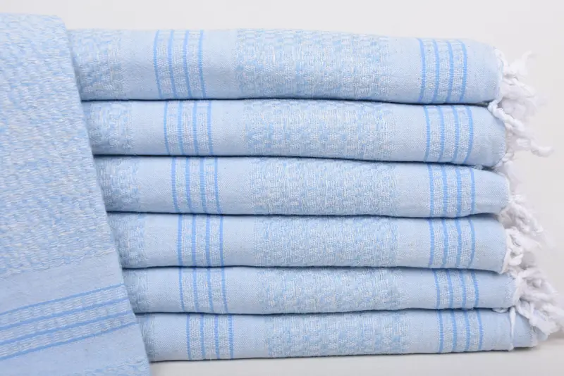 Striped Towel Baby Blue Linen 36x71 Inches, Bachelorette Party Gift