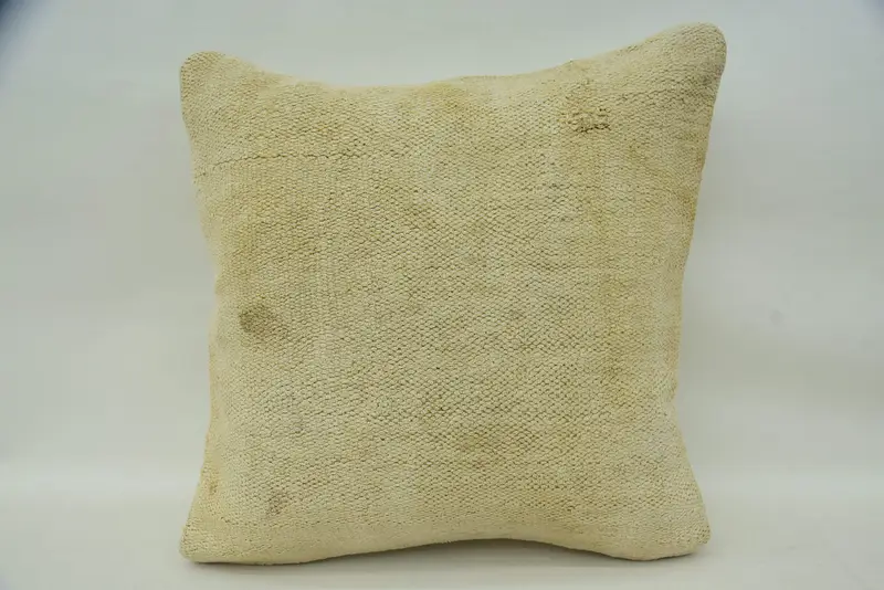 Pillow Sham, 16x16 Beige Cushion, Antique Pillows, Kilim Cushion Sham, Car Pillow Case, Boho Pillow Sham Cover, Ottoman Cushion, Yoga Pillow Case - 1