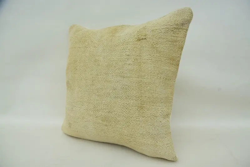 Pillow Sham, 16x16 Beige Cushion, Antique Pillows, Kilim Cushion Sham, Car Pillow Case, Boho Pillow Sham Cover, Ottoman Cushion, Yoga Pillow Case - 3