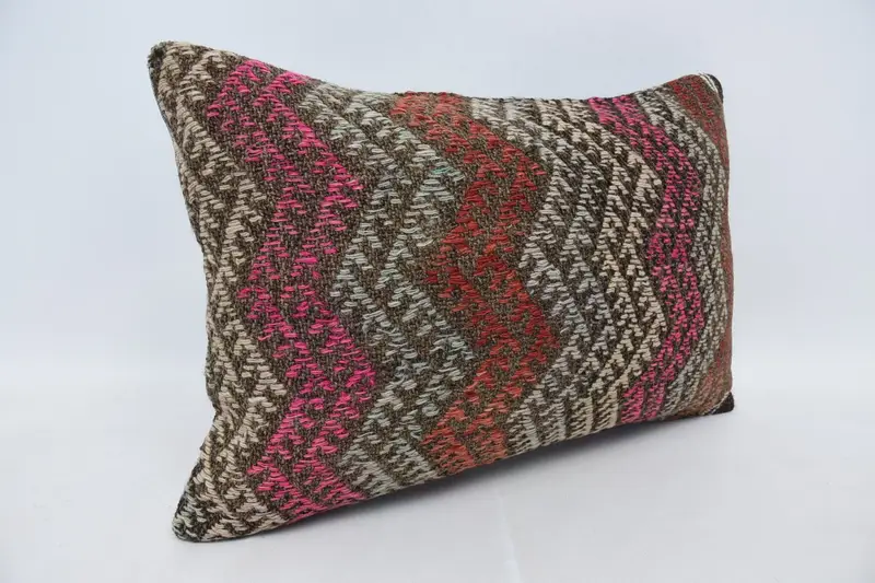 Throw Kilim Pillow, Turkish Kilim Pillow, 16x24 Red Cushion Cover, Bolster Throw Pillow Sham, Cushion Case, Antique Pillows - 3