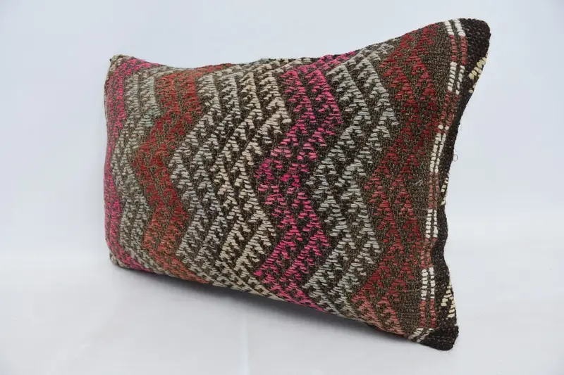 Throw Kilim Pillow, Turkish Kilim Pillow, 16x24 Red Cushion Cover, Bolster Throw Pillow Sham, Cushion Case, Antique Pillows - 4