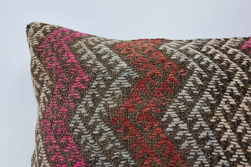 Throw Kilim Pillow, Turkish Kilim Pillow, 16x24 Red Cushion Cover, Bolster Throw Pillow Sham, Cushion Case, Antique Pillows - 2