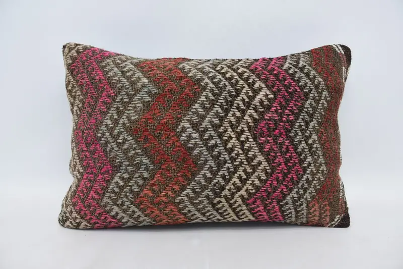 Throw Kilim Pillow, Turkish Kilim Pillow, 16x24 Red Cushion Cover, Bolster Throw Pillow Sham, Cushion Case, Antique Pillows - 1