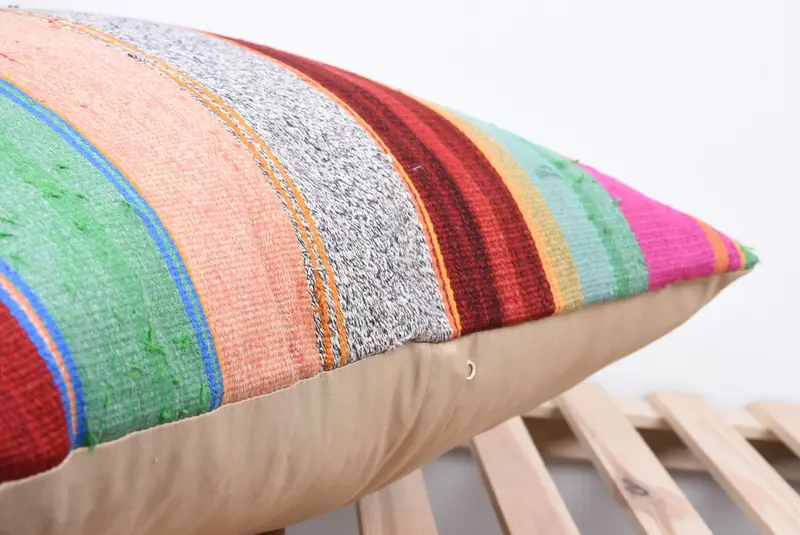 Kilim Pillow, Vintage Kilim Pillow, 24x24 Green Cushion Cover, Boho Pillow Sham Cover, Cushion Case, Pastel Pillow, Muted Cushion - 7