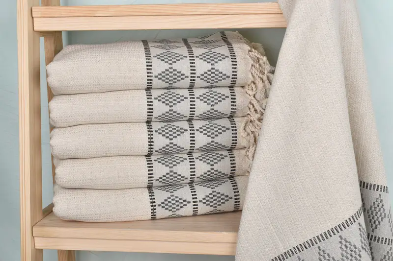 Personalized Turkish Towel Kilim Design Black Linen, 36x71 Inches