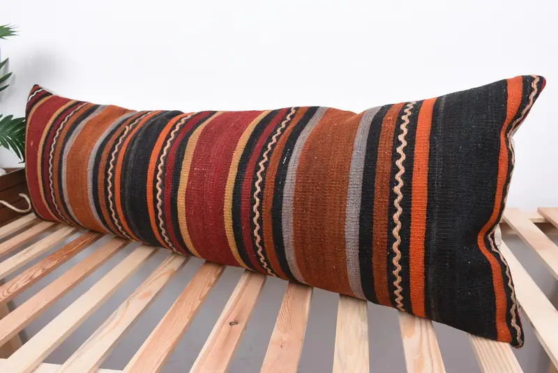 Knitted Cushion Cover, Car Pillow Case, 16x48 Red Pillow Cover, Pillow Cover, Vintage Pillow, Home Decor Pillow, Kilim Pillow - 5