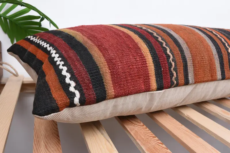 Knitted Cushion Cover, Car Pillow Case, 16x48 Red Pillow Cover, Pillow Cover, Vintage Pillow, Home Decor Pillow, Kilim Pillow - 6
