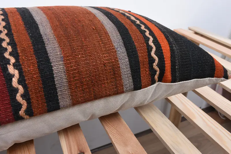Knitted Cushion Cover, Car Pillow Case, 16x48 Red Pillow Cover, Pillow Cover, Vintage Pillow, Home Decor Pillow, Kilim Pillow - 7