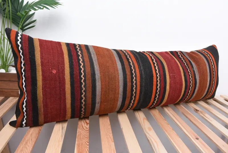 Knitted Cushion Cover, Car Pillow Case, 16x48 Red Pillow Cover, Pillow Cover, Vintage Pillow, Home Decor Pillow, Kilim Pillow - 4