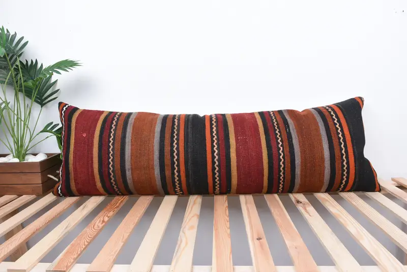 Knitted Cushion Cover, Car Pillow Case, 16x48 Red Pillow Cover, Pillow Cover, Vintage Pillow, Home Decor Pillow, Kilim Pillow - 1