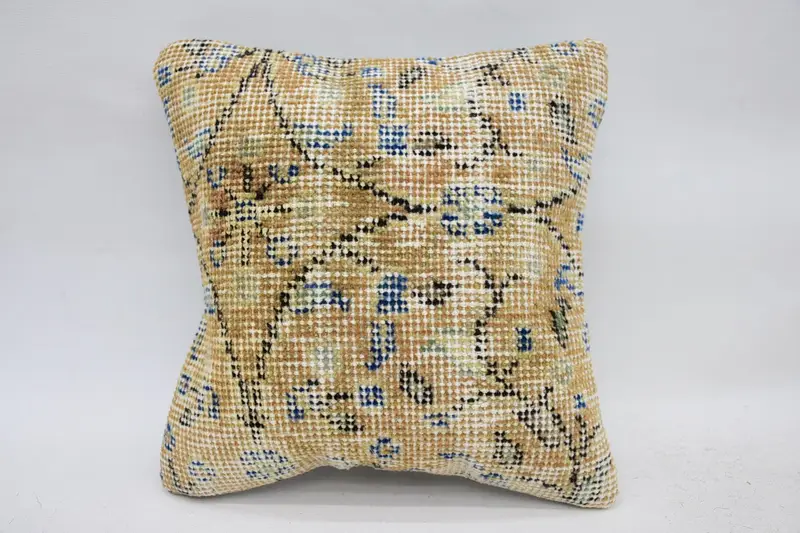 Turkish Moroccan Pillow Sham, Beige 12x12 inch Wool Cushion Case - 1