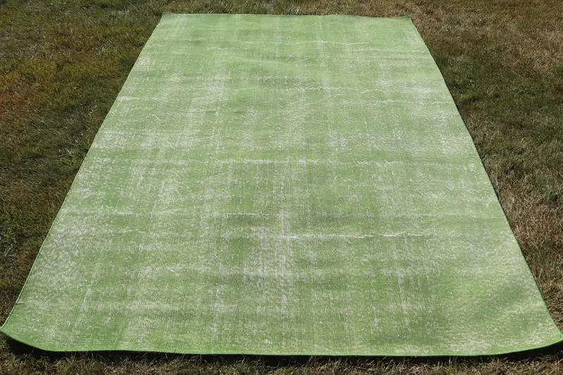 Vintage Turkish Rug 5.8x8.4 ft, Green Oushak Abstract Rug - 1