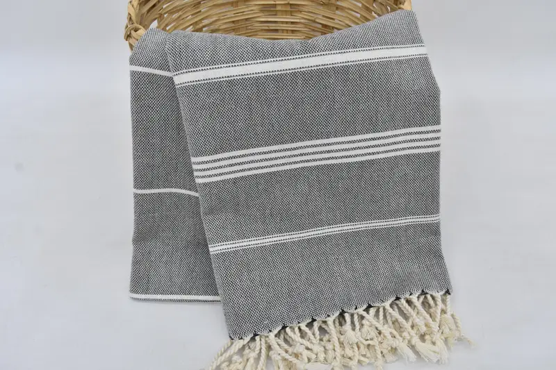 Turkish Towel Organic Cotton Black White Striped, 70x40 Inches