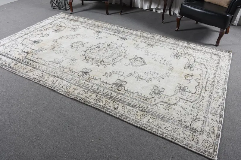 Alfombra turca vintage 5,6x9,5 pies (171x291 cm), alfombra de lana gris Oushak - 1
