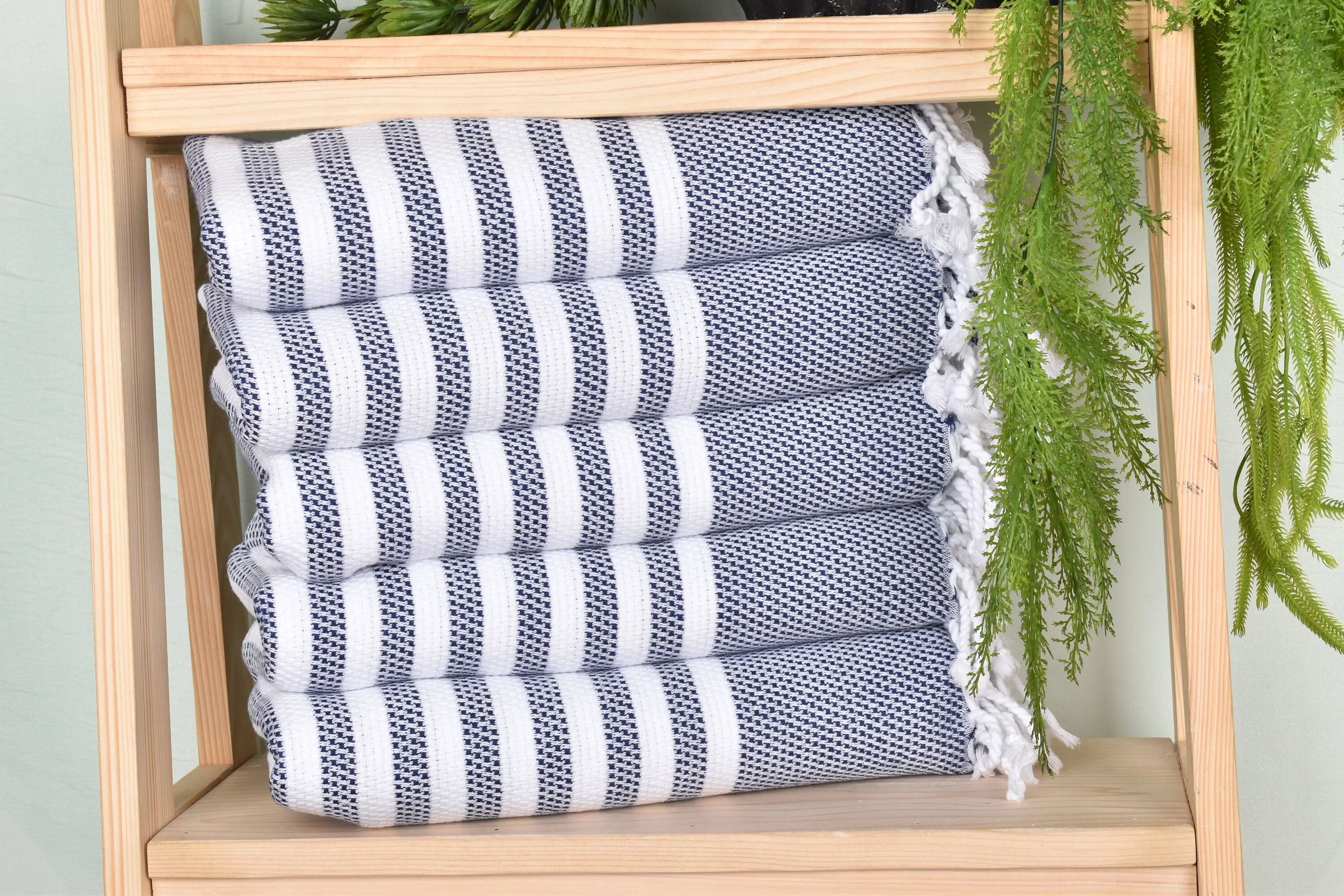 Navy Striped Cotton Towel Bath Towel, 40x67 Inches - 1