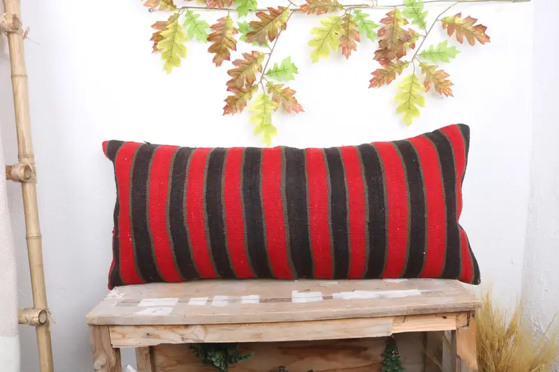 Home Decor Pillow, Kilim Pillow, Christmas Pillow Case, Throw Kilim Pillow, Pillow Case, Seat Pillow Cover, 16x36 Red Pillow Cover - 1