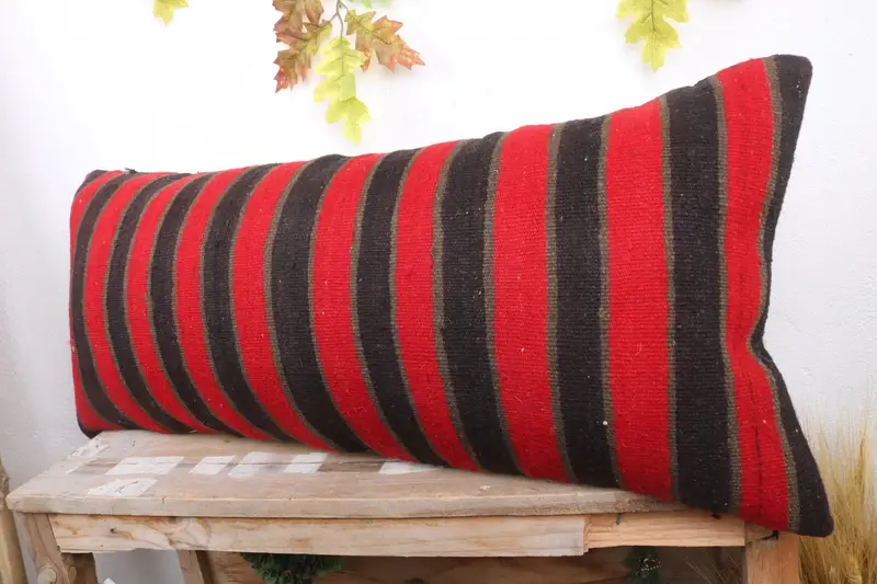 Home Decor Pillow, Kilim Pillow, Christmas Pillow Case, Throw Kilim Pillow, Pillow Case, Seat Pillow Cover, 16x36 Red Pillow Cover - 4