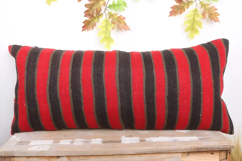 Home Decor Pillow, Kilim Pillow, Christmas Pillow Case, Throw Kilim Pillow, Pillow Case, Seat Pillow Cover, 16x36 Red Pillow Cover - 2