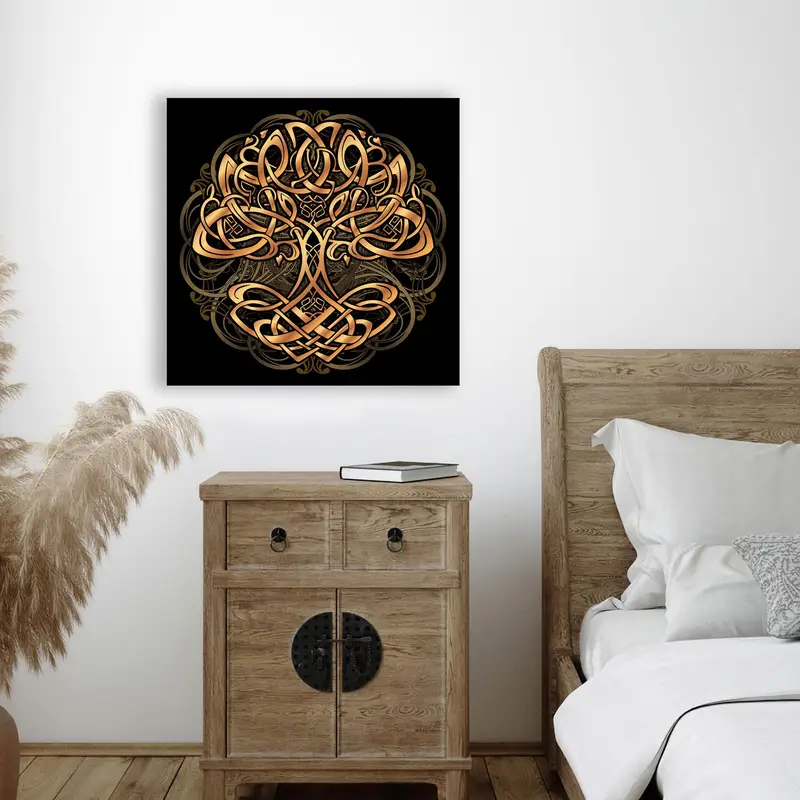 Elegant Gold & Black Circle Printed Glass - Trendy Abstract Design