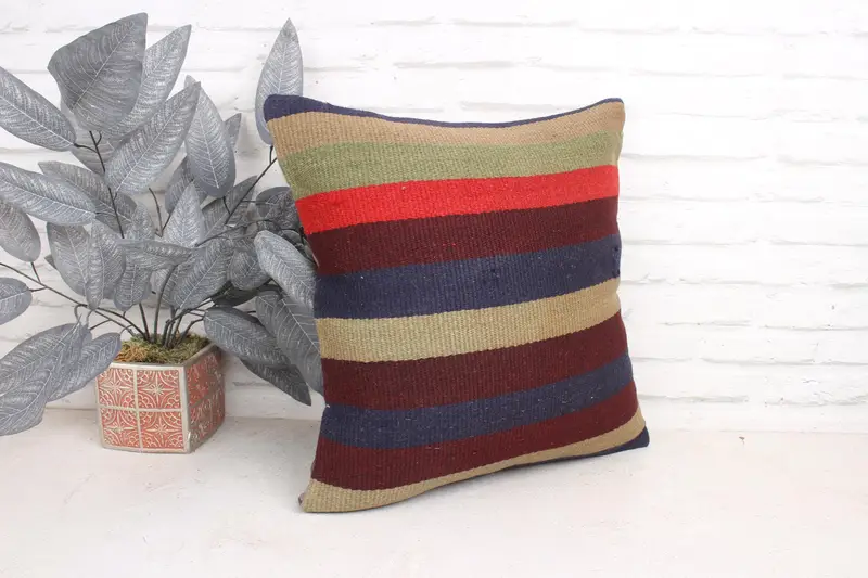18x18 Green Cushion Case, Sustainable Pillow Sham, Hippie Throw Cushion Case, Pillow, Throw Kilim Pillow, Pillow for Couch, Kilim Pillow Cover - 3