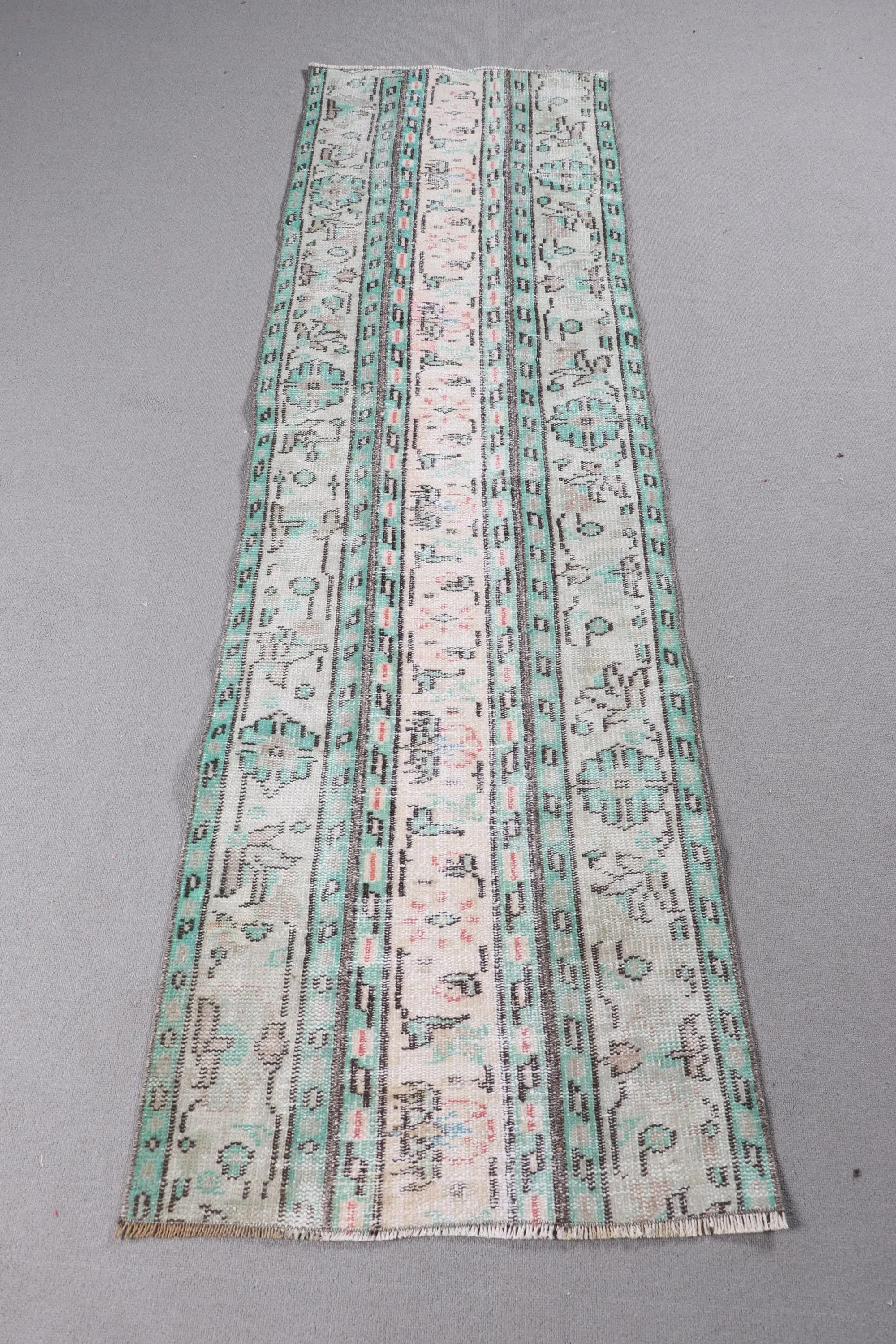 2.3x7.2 ft Turkish Vintage Rug, Runner Rug, Blue Brown Ombré Wool Rug - 1