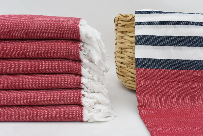 Red and Navy Striped Turkish Cotton Beach Towel, 70x40 inches