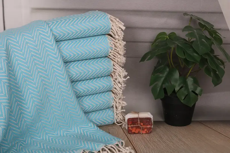 Zig Zag Turkish Cotton Towel Turquoise Beach Blanket, 40x71