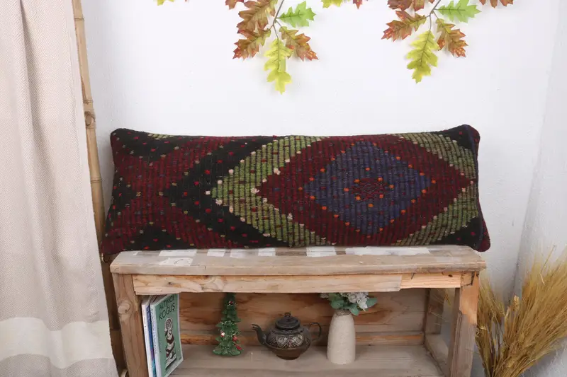 Boho Pillow Sham Cover, Pillow Cover, Customized Cushion, Throw Kilim Pillow, Boho Pillow, 12x36 Red Pillow Case, Cozy Throw Cushion Case - 1