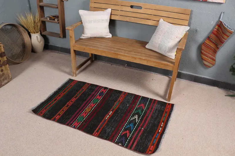 2,4x4,1 ft Halı, Siyah ve Turuncu Puantiyeli Tasarım