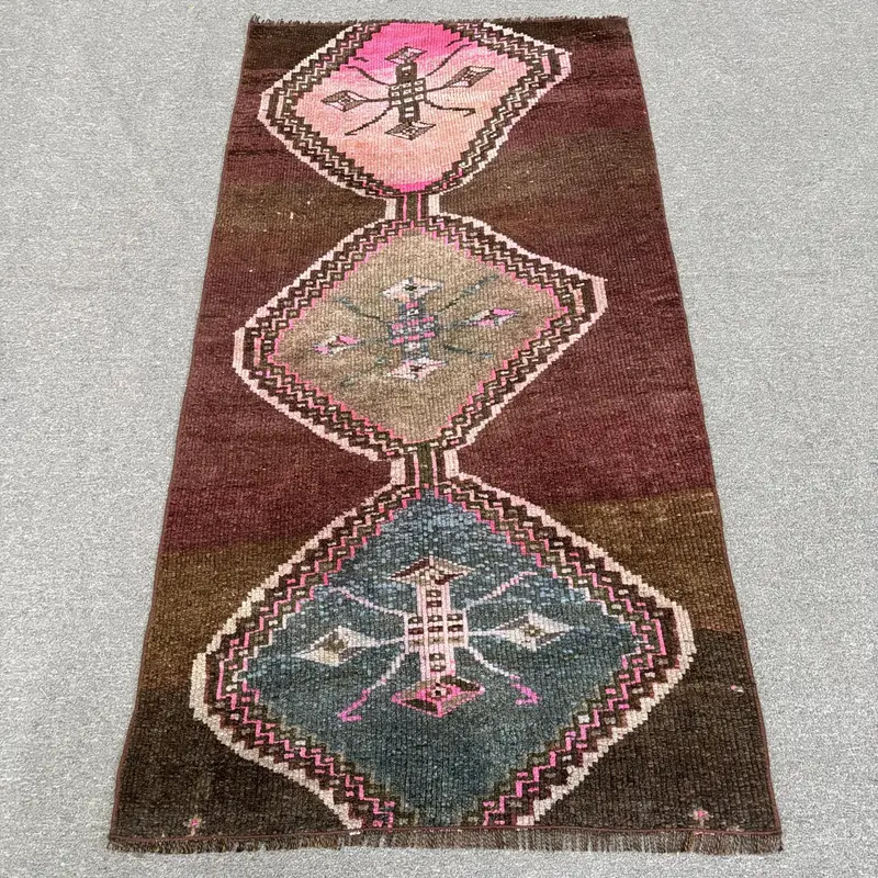 ブルーとピンクの花柄ラグ、3x5フィートのシックな室内装飾