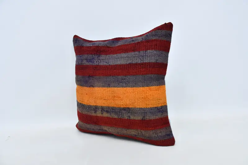 Cotton Pillow Sham, Ethnical Kilim Rug Pillow, Gift Pillow, Pillow Case, 20x20 Red Cushion, Ottoman Pillow Cover, Vintage Kilim Pillow - 4