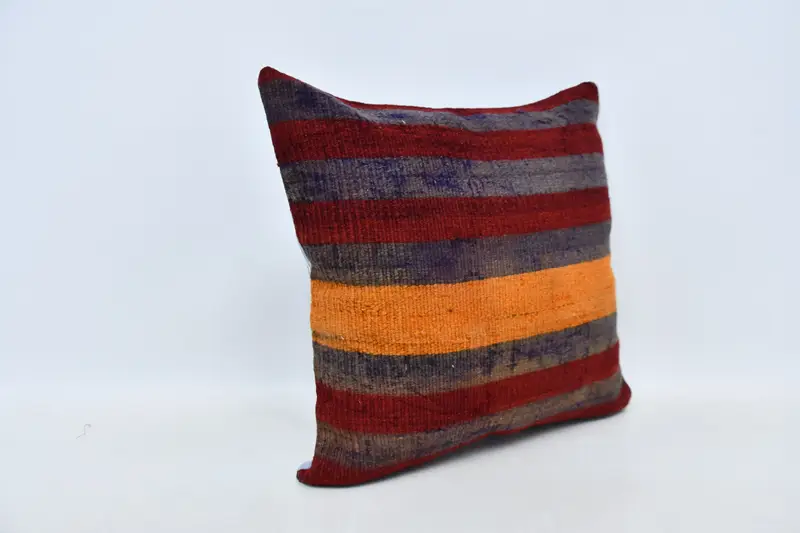 Cotton Pillow Sham, Ethnical Kilim Rug Pillow, Gift Pillow, Pillow Case, 20x20 Red Cushion, Ottoman Pillow Cover, Vintage Kilim Pillow - 3