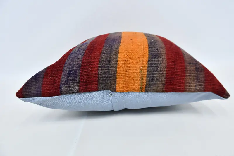 Cotton Pillow Sham, Ethnical Kilim Rug Pillow, Gift Pillow, Pillow Case, 20x20 Red Cushion, Ottoman Pillow Cover, Vintage Kilim Pillow - 6