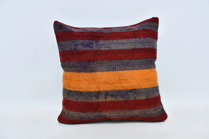Cotton Pillow Sham, Ethnical Kilim Rug Pillow, Gift Pillow, Pillow Case, 20x20 Red Cushion, Ottoman Pillow Cover, Vintage Kilim Pillow - 1